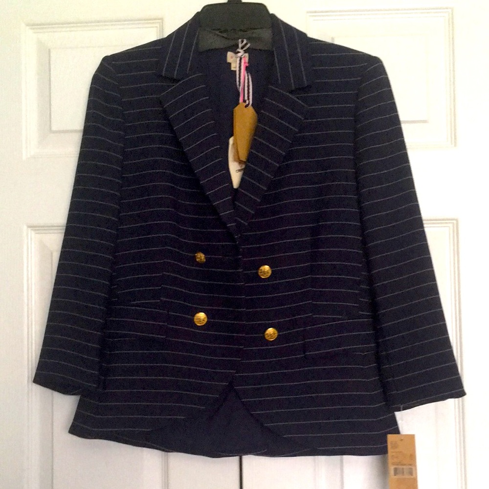 Women’s Cremieux Blazer - Navy Blue With Pinstripes - Size 6